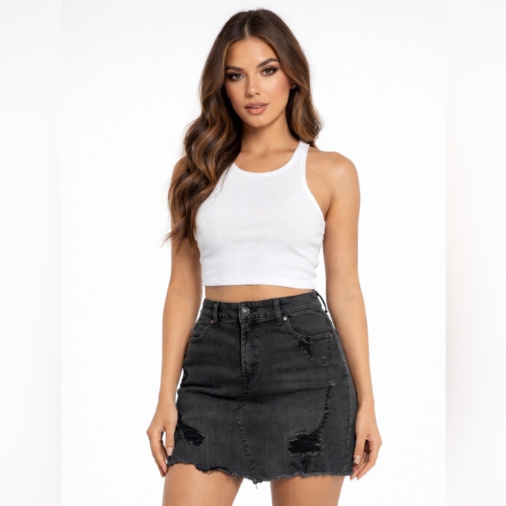 Wild Fable Black Distressed Denim Mini Skirt Edgy Y2K   Size 10